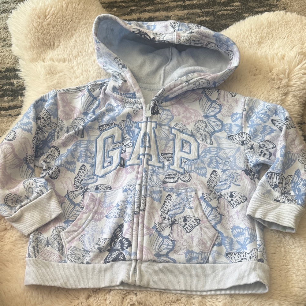 GAP 4T Pastel Blue & Pink Butterfly Zip-Up Hoodie